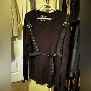 Killstar black faux harness distressed sweater size XL